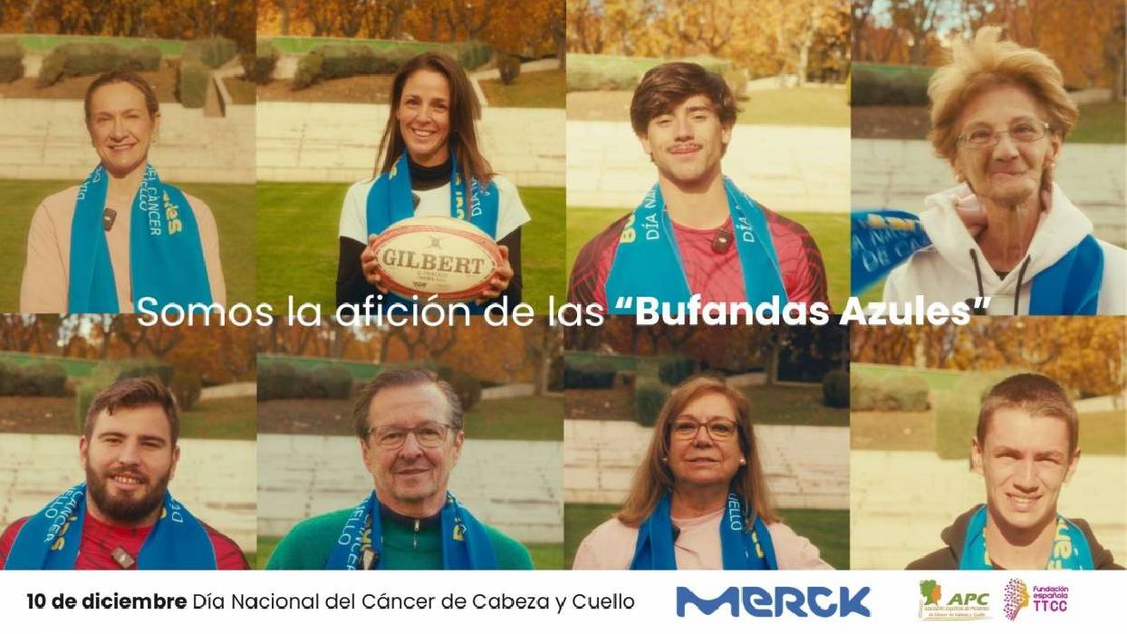 La campaña 'Bufandas Azules' une a profesionales del rugby y a pacientes para visibilizar el cáncer de cabeza y cuello